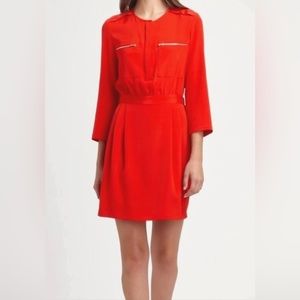 Theory Red Silk Mini Dress with Gold Zipper Accents, Size 4